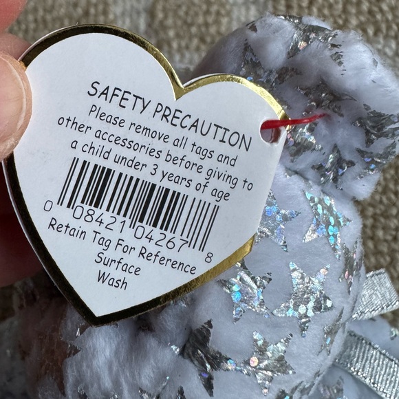 TY Millennial Bear The Beginning Beanie Baby Silver Stars Plush 2000 Collectible - Picture 7 of 7